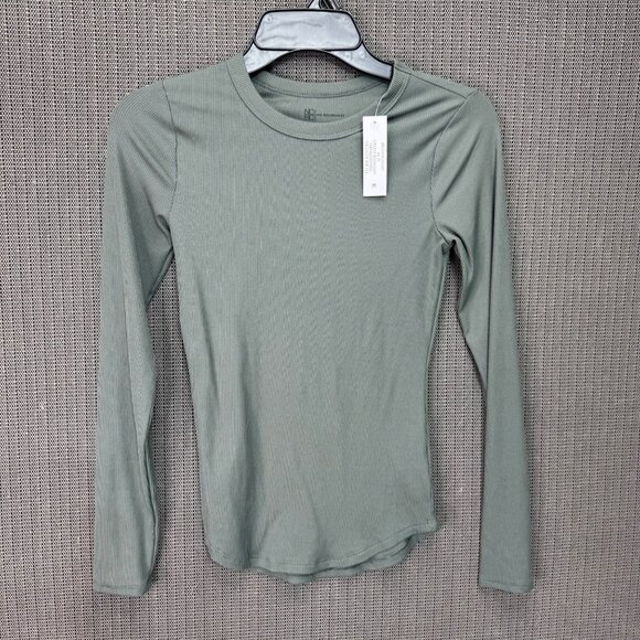No Boundaries Womens Junior Size XS Green Ribbed Crew Neck Long Sleeve T-Shirt - Picture 1 of 7